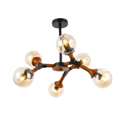 SLE109402-06 Люстра потолочная Черный, Темное дерево/Прозрачный, Янтарный E27 6*60W