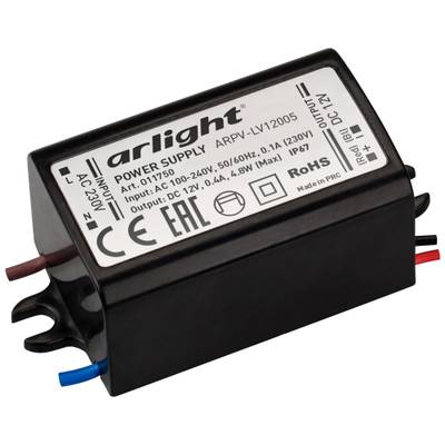 Блок питания ARPV-LV12005 (12V, 0.4A, 5W) (Arlight, IP67 Пластик, 2 года)