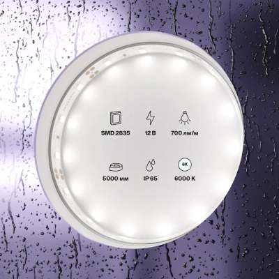 Светодиодная лента 12В 2835 7,2Вт/м 6000K 5м IP65, 20006. TM Maytoni