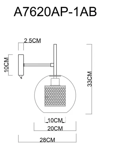 Бра Arte Lamp MANCHESTER A7620AP-1AB, 1хE27
