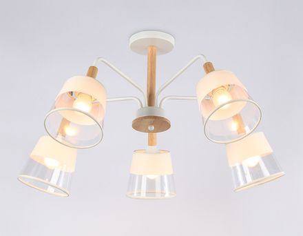 Светильник подвесной TR4738/5 WH/LW белый/светлое дерево E27/5 max 40W D760*350