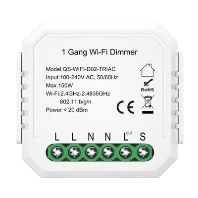 ST9000.500.01C WIFI реле 1 канал, 10A Белый - -*Max 2300W/250W - Ra  IP20 L46xW46xH18 100-240V
