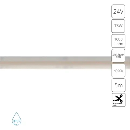 Светодиодная лента 24V 13W/m 4000К 5м IP67 Arte Lamp AQUA LANE A2448010-02-4K, LED