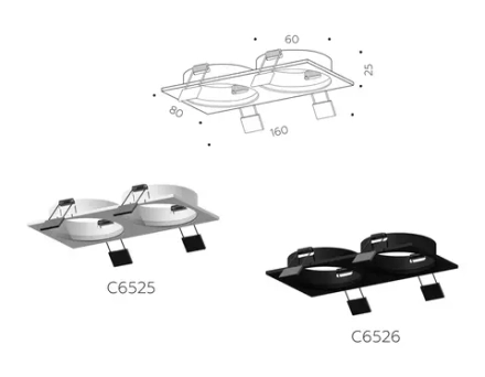 Корпус светильника встраиваемый для насадок D60mm C6526 SBK черный песок 160*80*H25mm MR16 GU5.3