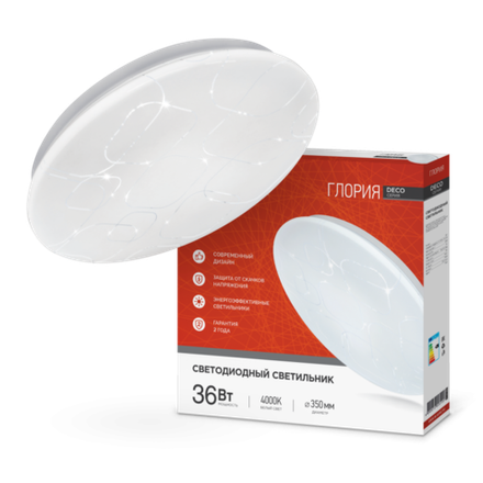 Светильник светодиодный DECO ГЛОРИЯ 36Вт 4000К 3240лм 230В 380х55мм IN HOME 4690612025100