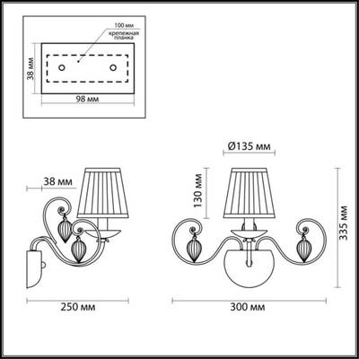 3921/1W CLASSIC ODL18 672 бронза/ткань/стекло Бра IP20 E14 40W 220V NIAGARA