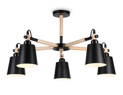Подвесная люстра TR82211/5 BK/LW черный/светлое дерево E27/5 max 40W D780*430