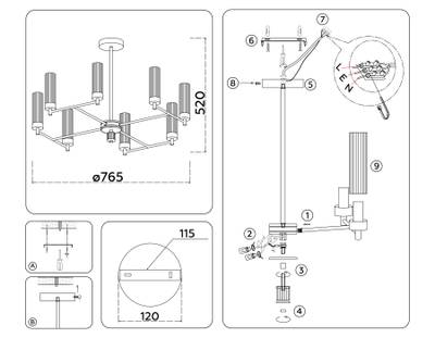 Светильник подвесной LH55152/8 CH/CL хром/прозрачный E14/8 max 40W D765*520