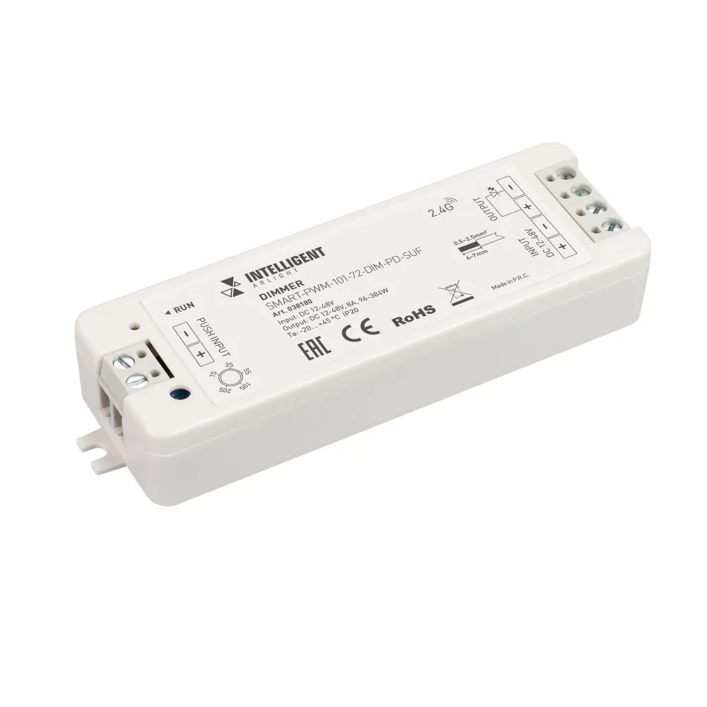 INTELLIGENT ARLIGHT Диммер SMART-PWM-101-72-DIM-PD-SUF (12-48V, 1x8A, SS, 2.4G) (IARL, IP20 Пластик, 5 лет) INTELLIGENT ARLIGHT Диммер SMART-PWM-101-72-DIM-PD-SUF (12-48V, 1x8A, SS, 2.4G) (IARL, IP20 Пластик, 5 лет)