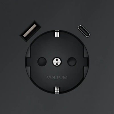 VLS040507 Розетка встраиваемая VOLTUM S70 с заземлением и защитными шторками, 16А, с USB, A+С, (графит). (ТМ Maytoni)