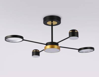 Потолочный светодиодный светильник с пультом FL51632/4+1 BK/GD черный/золото 3000K-6400K 48W 910*745*300 (ПДУ ИК)