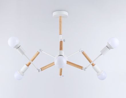 Подвесной светильник в стиле лофт TR80485/6 WH/LW белый/светлое дерево E27/6 max 60W D930*510