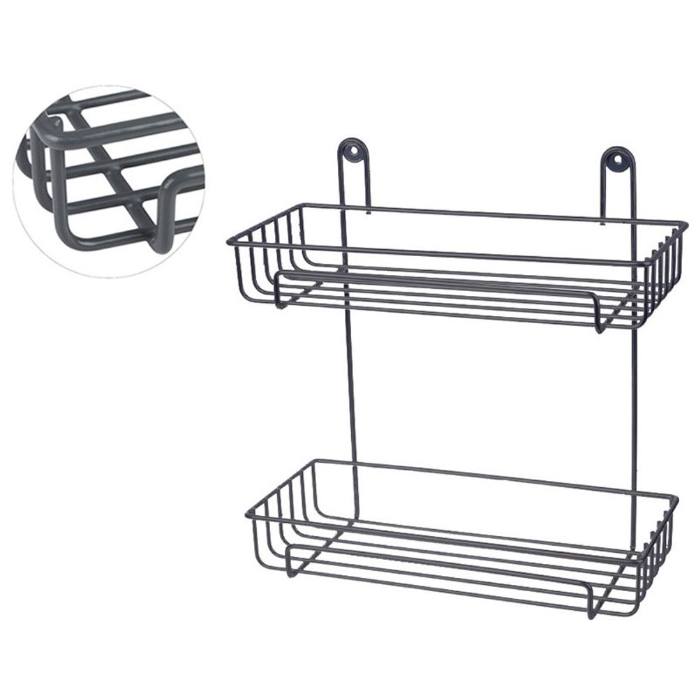 Полка настенная двухъярусная 29*12,5*30 см (термопластичное покрытие) графит (Минимальная отгрузка 4 шт)