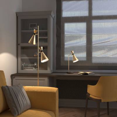 Торшер с поворотными плафонами 01109/2 латунь / черный