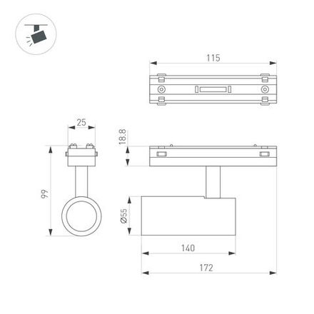 Светильник MAG-VIBE-SPOT-R55-18W Warm3000 (BK, 24 deg, 48V) (Arlight, IP20 Металл, 5 лет)