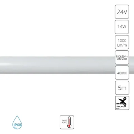 Светодиодная неоновая лента 24V 14W/m 4000K 5m Arte Lamp NEON TERMO A2418013-02-4K, LED