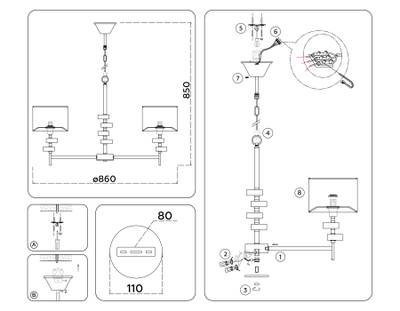 Светильник подвесной LH71323/7 SN/WH никель/белый E14/7 max 40W D860*850