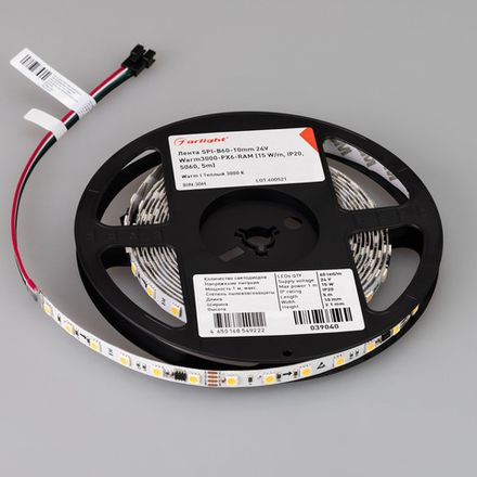 Светодиодная лента SPI-B60-10mm 24V Warm3000-PX6-RAM (15 W/m, IP20, 5060, 5m) (Arlight, бегущий огонь)