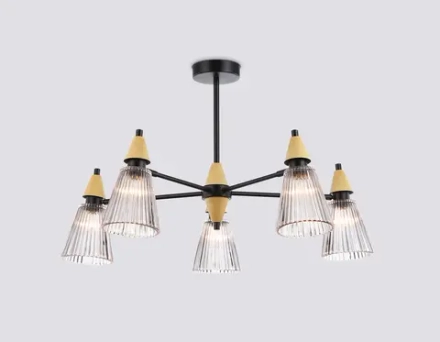 Светильник на штанге LH58114/5 BK/LW/SM черный/светлое дерево/дымчатый E14*5 max 40W D660*390