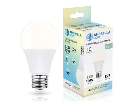 Лампа светодиодная 601004 LED A60 10W IC E27 4000K 175-265V