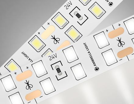 Светодиодная лента двухрядная GS3602 2835 204Led/ 20W m/ 24V IP20 4500K/ 5000*14*1.2mm/ кратность резки 72mm (2 конт.)