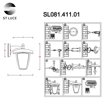 SL081.411.01 Светильник уличный настенный ST-Luce Черный/Черный, Прозрачный E27 1*40W