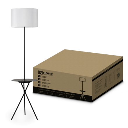 Светильник ТНО 04П-BW 60Вт E27 230В торшер напольн. под лампу на основании с полкой бел. IN HOME 4690612049656