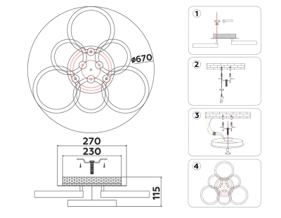 Светильник светодиодный потолочный FA3844/3+3 WH белый 102W 3000K-6400K+RGB D670*115 (ПДУ РАДИО 2.4G)