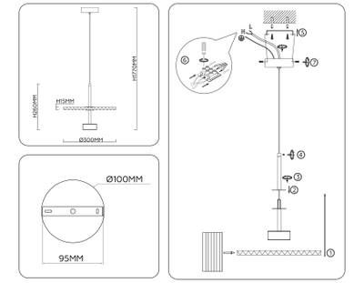 Светильник светодиодный подвесной LH72607 BK/CF черный/кофе 6W 3000K D300*260-1770