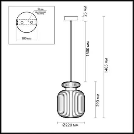 5042/1B PENDANT ODL24 373 черный/дымчатый/металл/стекло/эко.кожа Подвес E27 1*60W JUGI