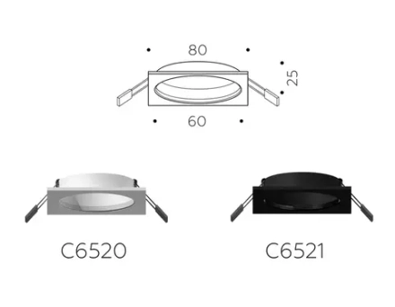 Корпус светильника встраиваемый для насадок D60mm C6521 SBK черный песок 80*80*H25mm MR16 GU5.3