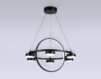 Светильник светодиодный подвесной с пультом FL51775/2+6 BK черный 3000K/4200K/6400K 58W D600/380*1200 (ПДУ ИК)