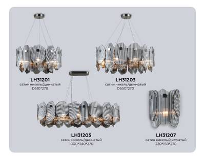 Светильник подвесной LH31203/8 SN/SM сатин никель/дымчатый E14*8 max 40W D650*270