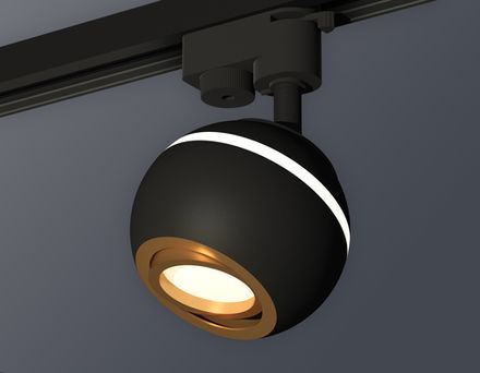 Комплект трекового однофазного светильника с подсветкой XT1102023 SBK/PYG черный песок/золото желтое полированное MR16 GU5.3 LED 3W 4200K (A2521, C1102, N7004)