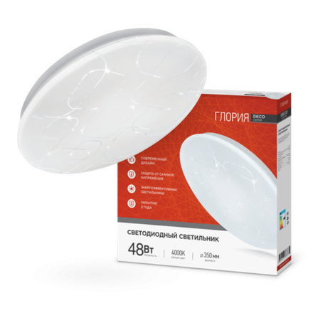 Светильник светодиодный DECO ГЛОРИЯ 48Вт 4000К 4320лм 230В 380х55мм IN HOME 4690612038636