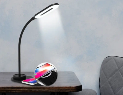 Светодиодная настольная лампа с беспроводной зарядкой DE589 BK черный LED 3000-6400K 3W