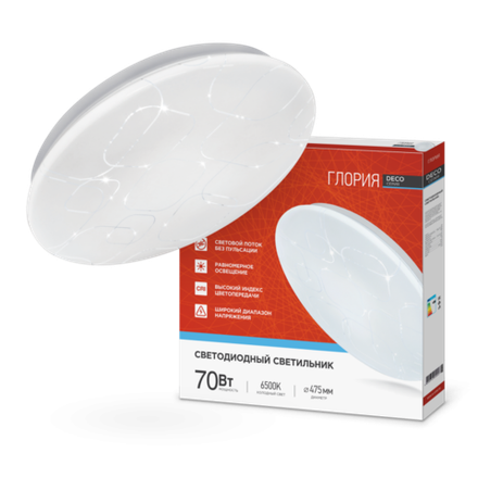 Светильник светодиодный DECO ГЛОРИЯ 70Вт 6500К 6300лм 230В 483х67мм IN HOME 4690612052472