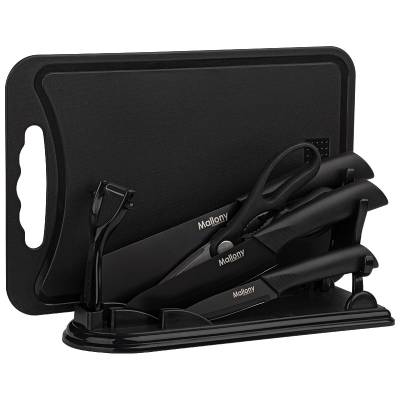 Набор кухонный COLTELLO NERO (7 предметов): 3 ножа, ножницы, овощечистка, разд. доска, подставка