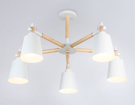 Подвесная люстра TR82208/5 WH/LW белый/светлое дерево E27/5 max 40W D780*430