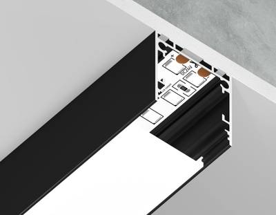 Алюминиевый профиль накладной/подвесной "Profile System" GP2500BK черный/матовый рассеиватель 2000*25*25, 2 заглушки, 4 крепления в комплекте (для ленты до 23мм)