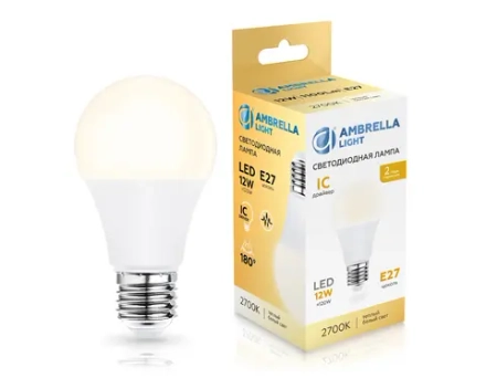 Лампа светодиодная 601203 LED A60 12W IC E27 2700K 175-265V