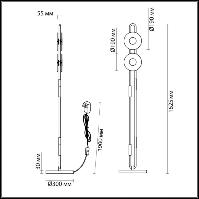 5407/23FL MODERN ODL_EX24 101 черный/золотой/металл/стекло Торшер LED 23W 3000K 1940Лм MAGNET