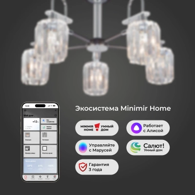 Умная потолочная люстра с хрусталем в стиле лофт 70090/5 графит, E14х5