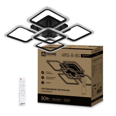 Светильник светодиодный ELEGANT ARIS-B-BG 90Вт 3000-4000-6500К 7000лм 230В 600х600х110мм ПУ черн. IN HOME 4690612043241