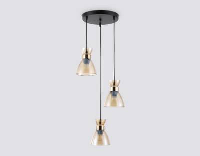 Светильник подвесной TR3405/3 BK/FGD/TI черный/золото/янтарь E27/3 max 60W D345*1000