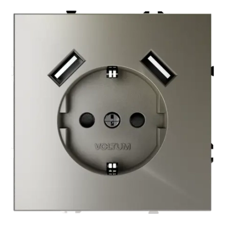 VLS040404 Розетка встраиваемая VOLTUM S70 с заземлением и защитными шторками, 16А, с USB, A+A, (шелк). (ТМ Maytoni)