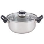Кастрюля из нерж стали с крышкой (стекло) BAK-S-04, 3,9 л, ручки - бакелит, одинарное дно
