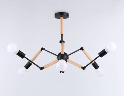 Подвесной светильник в стиле лофт TR80488/6 BK/LW черный/светлое дерево E27/6 max 60W D930*510