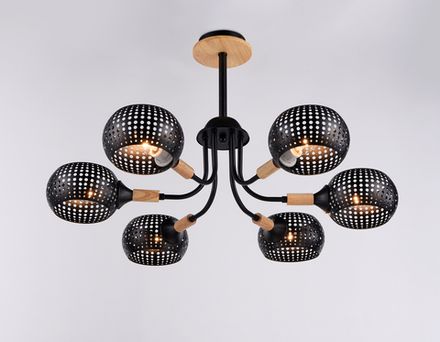 Светильник подвесной TR80167/6 BK/LWD черный/светлое дерево E14/6 max 40W D690*370