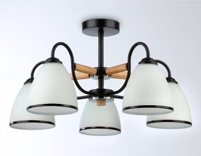Светильник подвесной TR3033245/5 BK/CH/LW/FR черный/хром/светлое дерево/белый матовый E27*5 max 60W D610*290